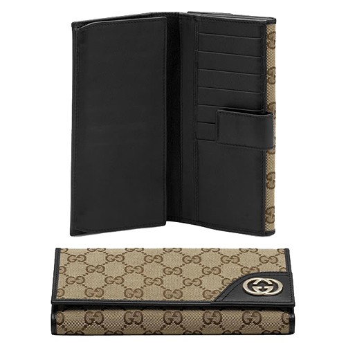 Brun Gucci Continental Porte-Monnaie Avec Verrouillage Ornement